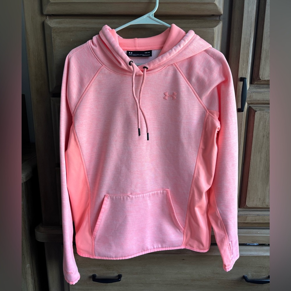 Under Armour Women's Pink Drawstring Hoodie with front pocket, size medium